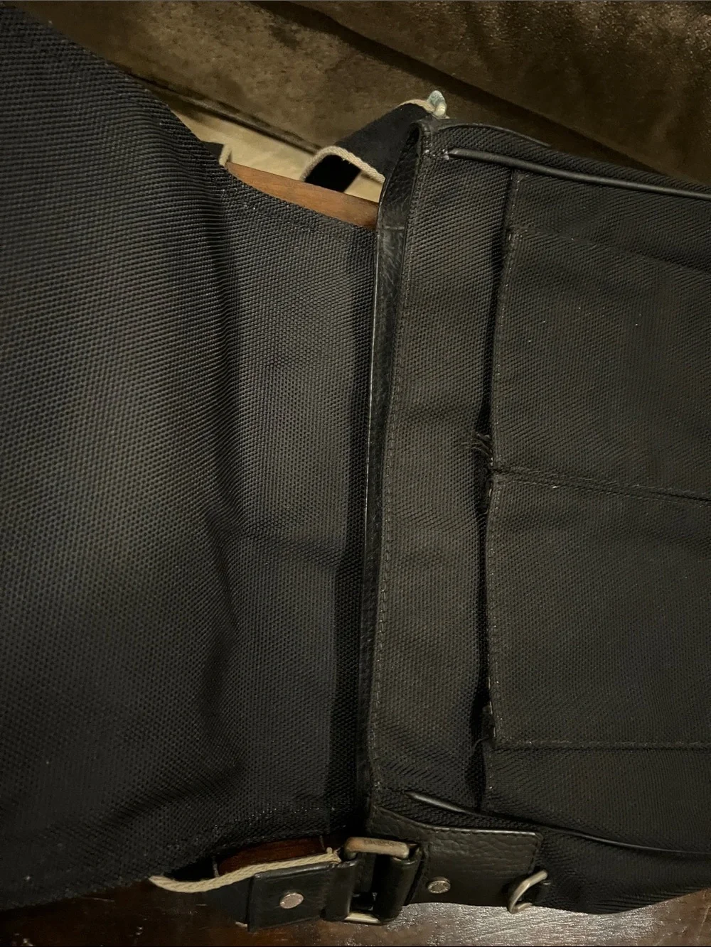 Lacoste Black Canvas Messenger Bag with Leather Trim. Lacoste shoulder/crossbody